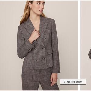 Ann Taylor The Fitted Double Breasted Blazer Black/Brown Plaid Women's Size 00P